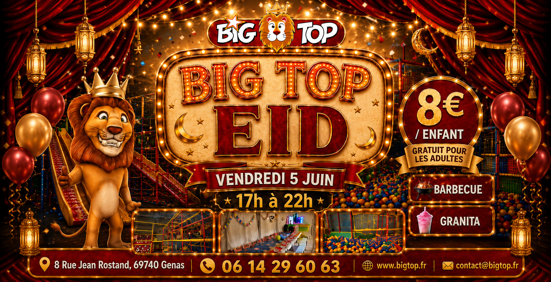 b05a1850-061c-4a94-b95f-f0ee64602419 Le Big Top Parc de jeux à Genas, Lyon, est un lieu de divertissement incroyable pour toute la famille. Cette image illustre la diversité des activités disponibles, avec un grand labyrinthe d'aventure sur trois niveaux, proposant des obstacles en mousse pour tester les compétences des enfants en matière d'agilité, d'adresse et de sens de l'orientation. Les enfants peuvent également s'amuser sur une tour infernale, une zone de construction de Lego géants, des tourniquets et un méga toboggan à quatre pistes. C'est un endroit idéal pour passer une journée entière à jouer et à s'amuser en toute sécurité. Découvrez dès maintenant Big Top Parc de jeux à Genas, Lyon, pour des aventures inoubliables en famille !